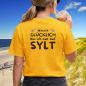 Preview: T-Shirt Damen gold "Wirklich glücklich bin ich nur auf Sylt" Backprint