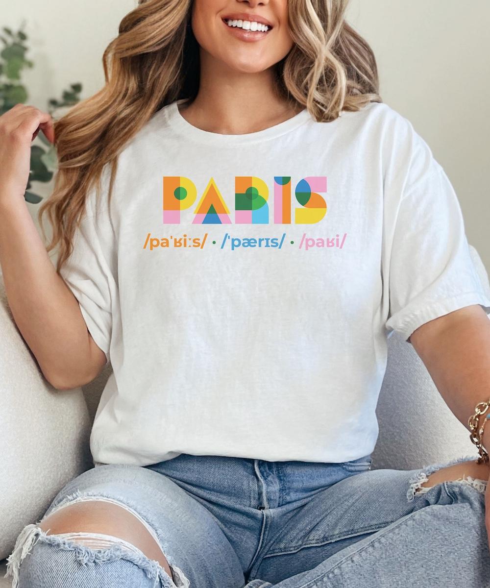T-Shirt Damen weiß "Paris" Frankreich Reise Urlaub Städtetrip City Sommer