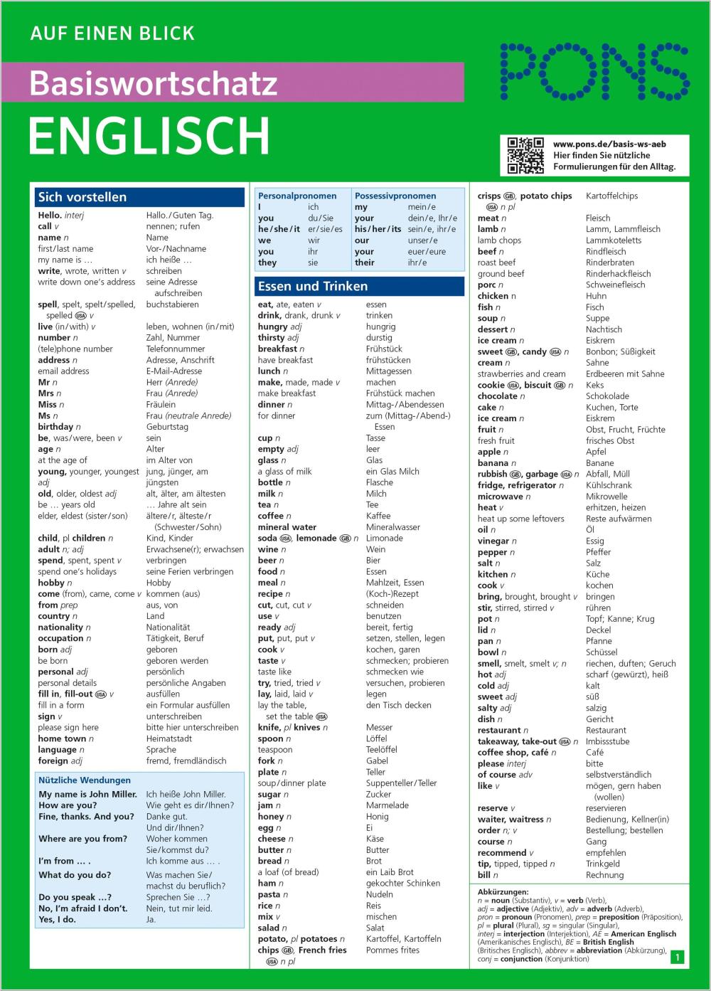 PONS Auf einen Blick Basiswortschatz Englisch
