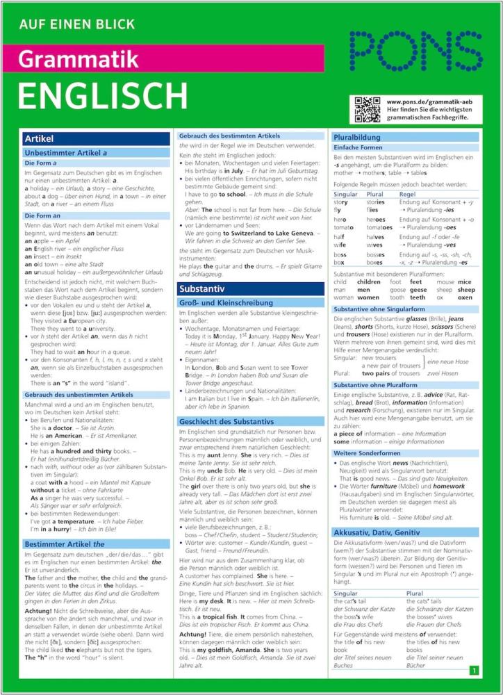 PONS Auf einen Blick Grammatik Englisch