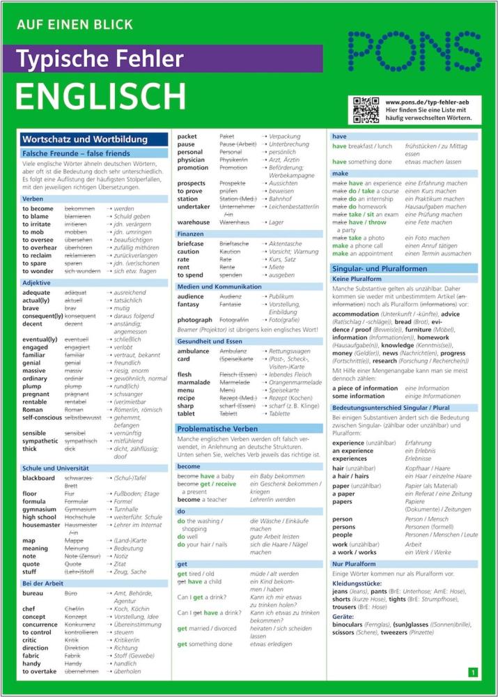 PONS Auf einen Blick Typische Fehler Englisch