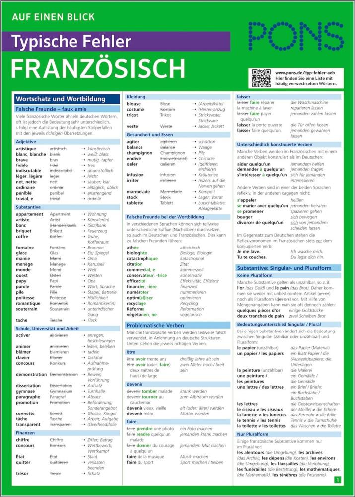 PONS Auf einen Blick Typische Fehler Französisch