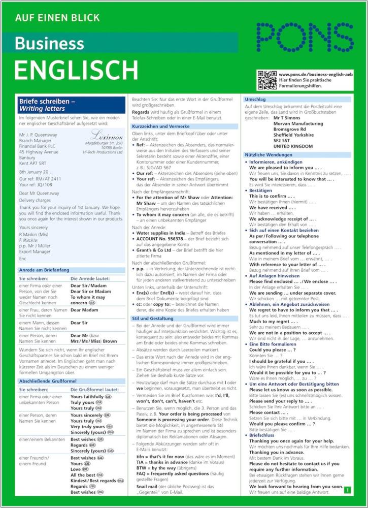PONS Auf einen Blick Business Englisch