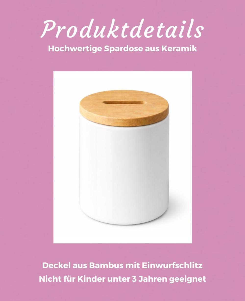 Personalisierte Keramik-Spardose mit Bambusdeckel - Diese Spardose gehört WUNSCHNAME