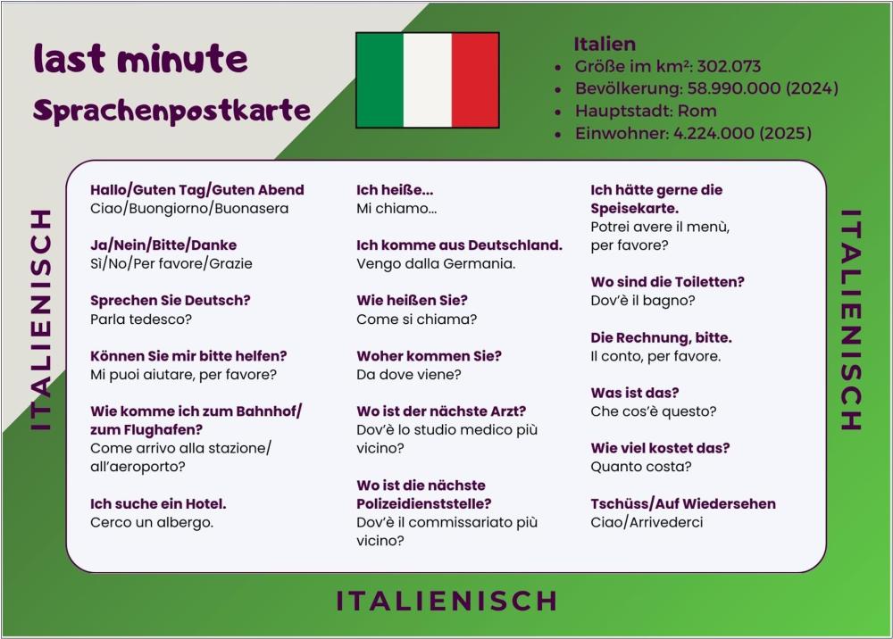 Last-Minute Sprachenpostkarte Italienisch