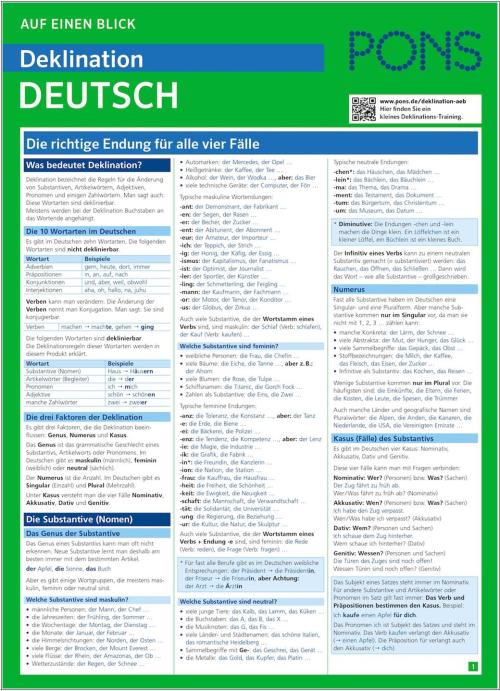 PONS Auf einen Blick Deklination Deutsch