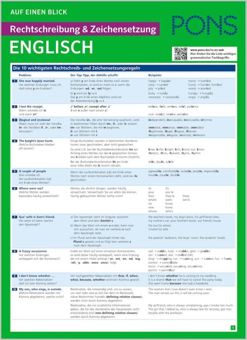 PONS Auf einen Blick Rechtschreibung und Zeichensetzung Englisch